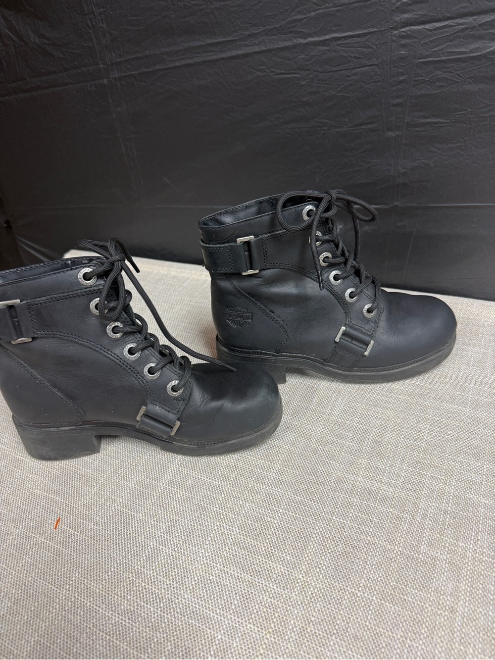Harley-Davidson Biker Boot Black Lace-Up Buckle Boots size 6
